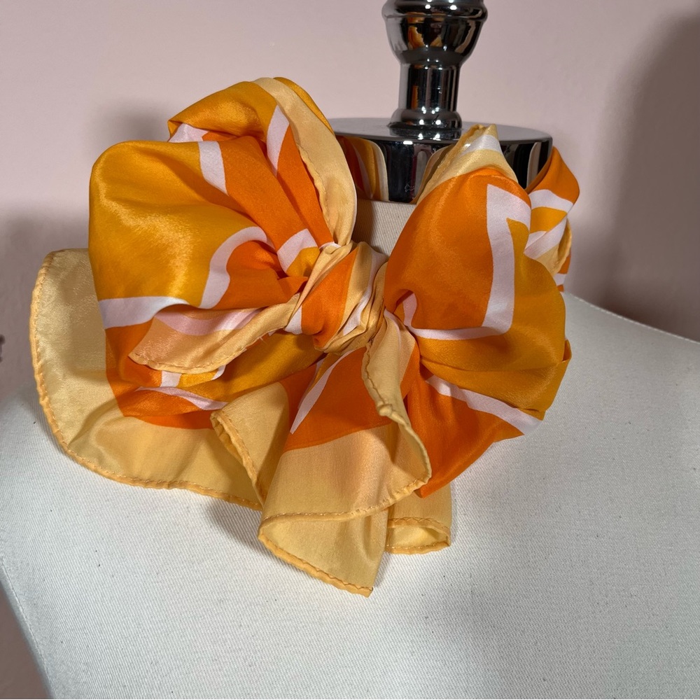 Vintage 60 70 Mod Retro Art Deco Orange Yellow Long Skinny Scarf - Picture 5 of 16